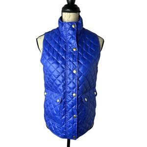 J.Crew Shiny Quilted Down Puffer Vest Women XSmall Blue‎ Full-Zip